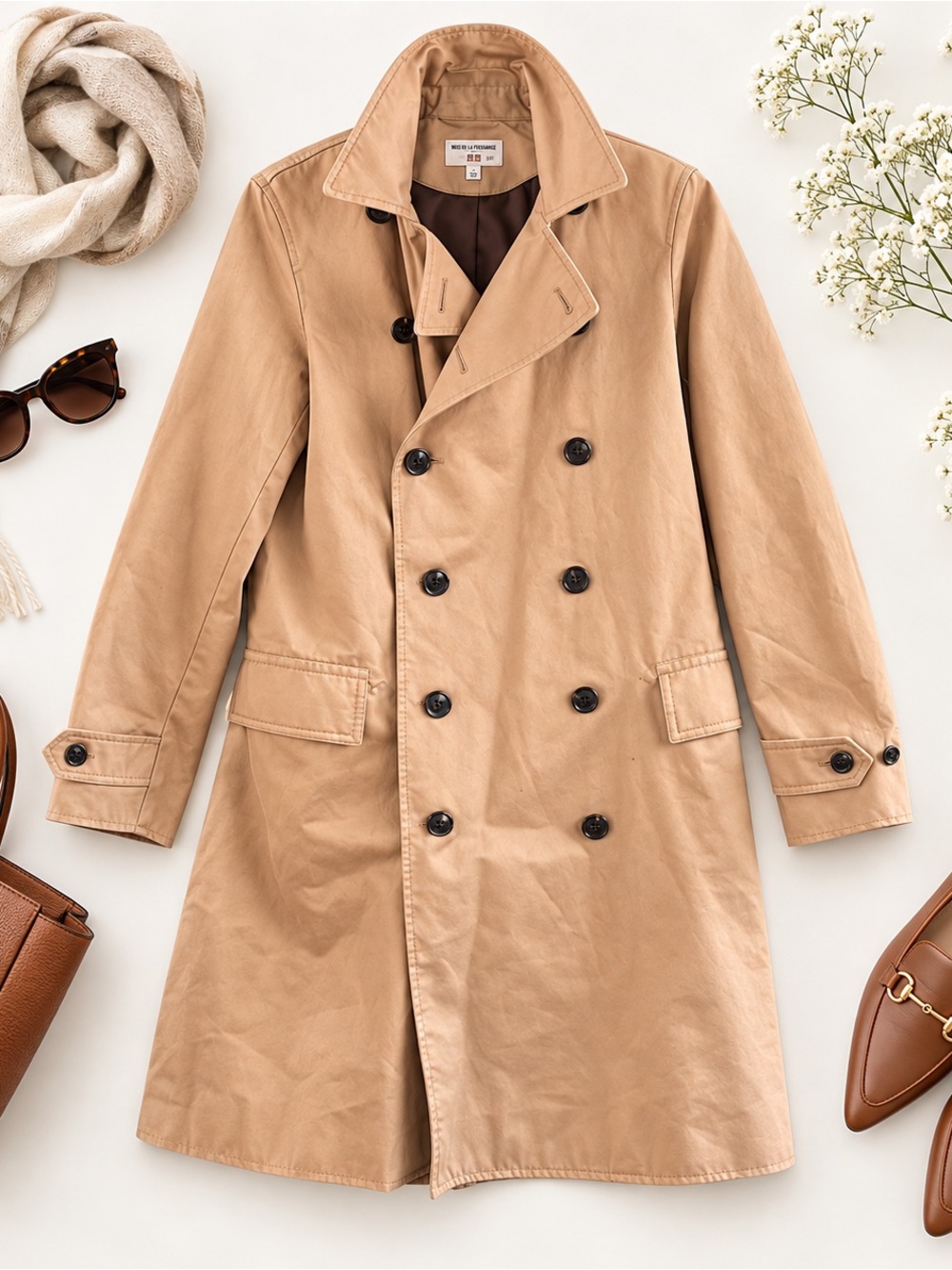 Ines De La Fressange Women’s Double-Breasted Tan Trench Coat Small